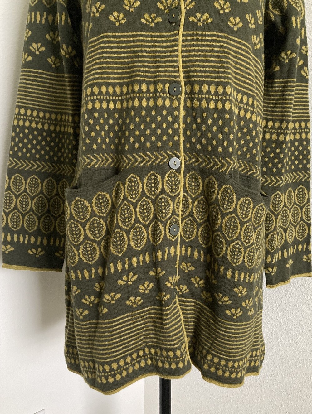 Gudrun Sjoden Green Leaf long Cardigan sweater S Organic Cotton Wool Boho Nwt - Picture 7 of 15
